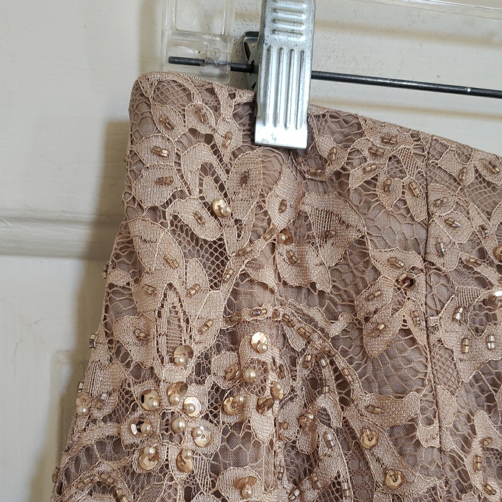 Vintage Silk Beaded Lace Trumpet Skirt Champagne Midi M L - Picture 5 of 11